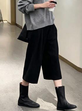 复古日系小众黑色八分毛呢裤女秋季新款流行爆款休闲阔腿裤子