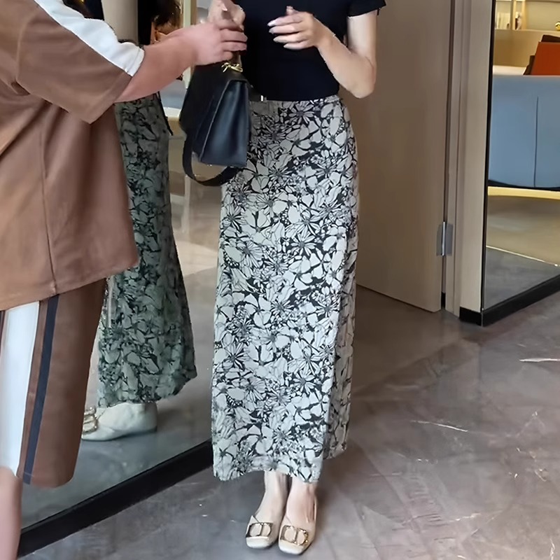 印花时尚设计感优雅风半身裙女2025年夏季新款复古开叉碎花裙