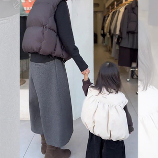 气质百搭休闲裤 小众气质灰色加厚八分毛呢阔腿裤 时尚 新款 子 女冬季