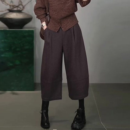咖色七分毛呢裤女2025年秋冬流行新款时尚洋气百搭高腰显瘦阔腿裤