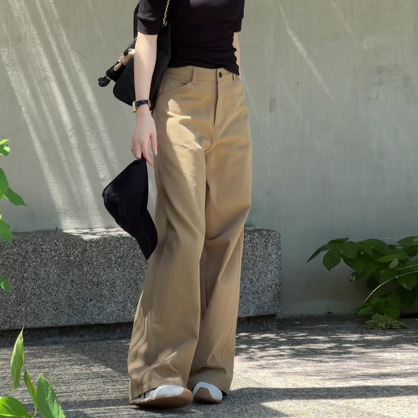 卡其色直筒裤女2025年秋季新款宽松高腰显瘦窄版休闲百搭阔腿长裤