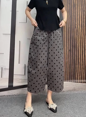 灰色波点宽松休闲阔腿裤女2026年夏季新款高腰薄款百搭简约九分裤