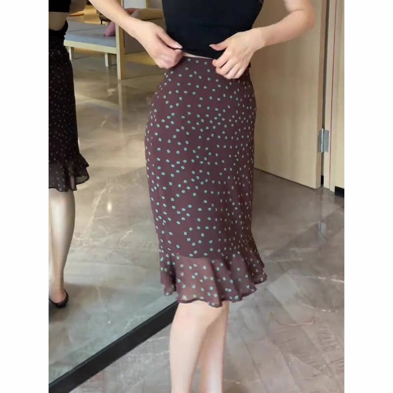 复古波点印花半身裙女2026新款高腰修身时尚百搭减龄a字短裙
