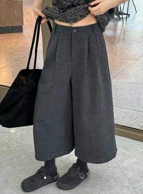毛呢裤子女2025秋冬七分裤女新款小个子高腰直筒阔腿休闲八分裤女