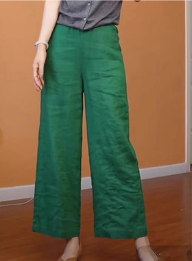 阔腿裤女2025夏季新款绿色休闲宽松舒适遮胯清新收腰舒适休闲裤