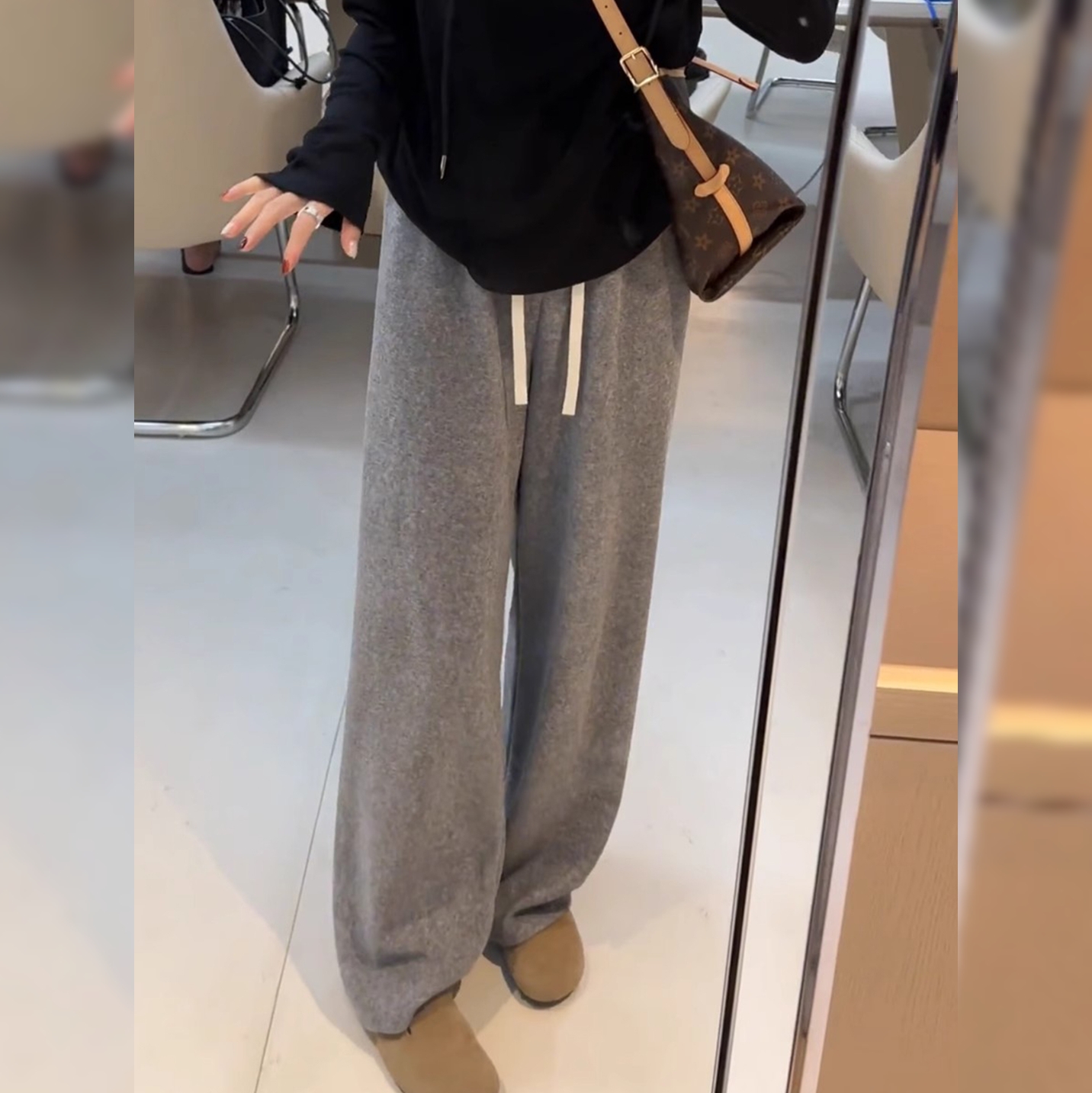 小个子垂感百搭直筒糯米裤女2025秋冬梨形大码胖mm阔腿香蕉休闲裤