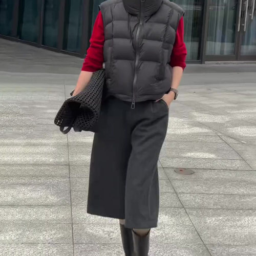 灰色毛呢八分裤女2025秋冬流行新款高腰简约宽松日常百搭阔腿裤子