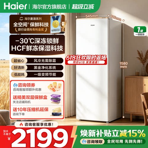 海尔210升家用立式风冷无霜冰柜