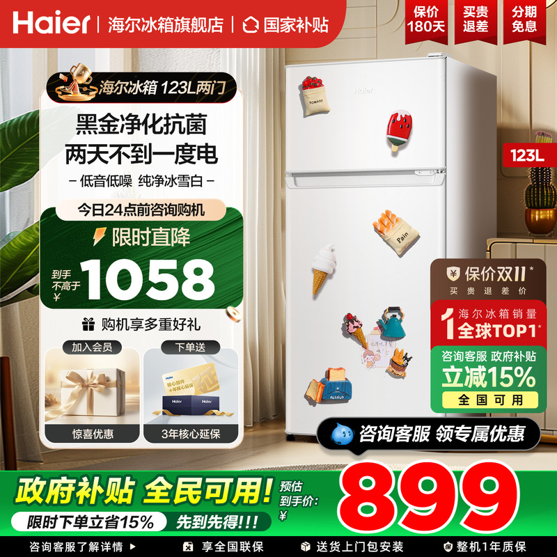 海尔冰箱两开门123升小型家用