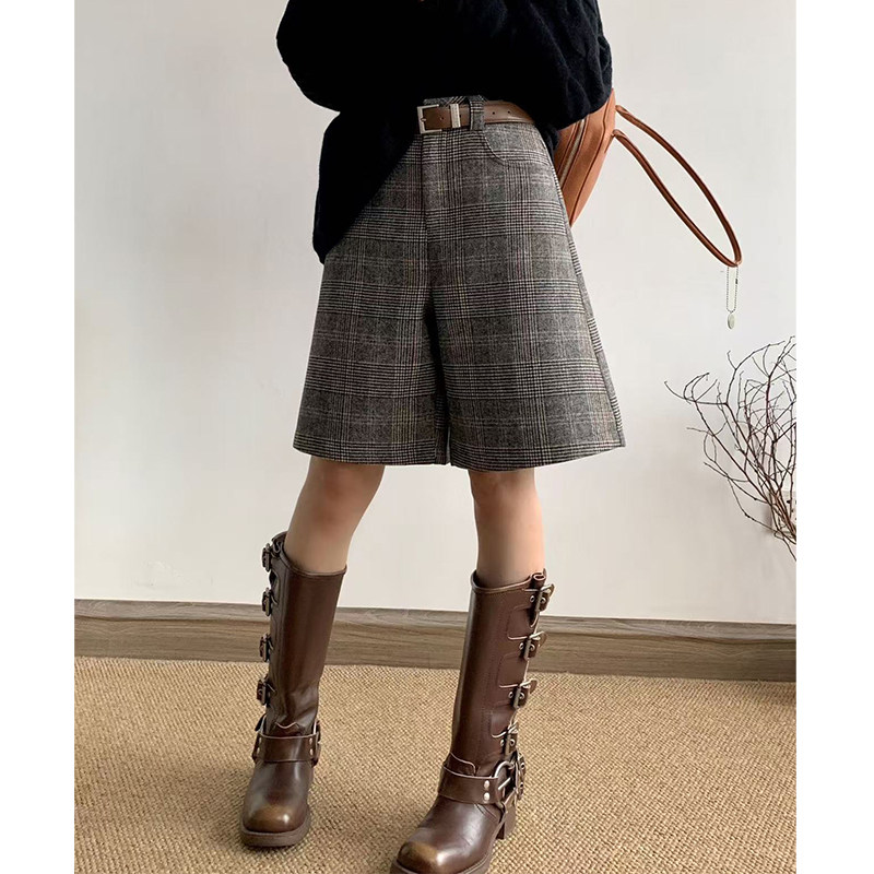 断码清仓冬季羊毛五分裤女新款英伦复古格子中裤宽松毛呢短裤靴裤,女装/女士精品,休闲裤,淘宝优惠券,粉丝福利购,淘宝优惠卷