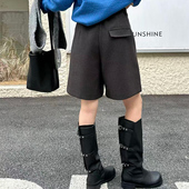 灰色中裤 西装 秋冬女士短裤 高级毛呢休闲宽松靴裤 五分裤 2025新款