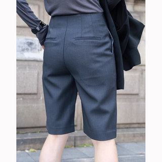显瘦五分裤 灰色中裤女夏季高腰时尚设计感收腿短裤欧货半裤西裤