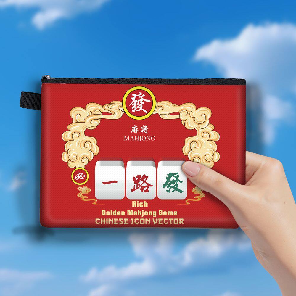 大号零钱包国潮麻将一路发好寓意通用布艺拉链小钱包可爱手拿包图片