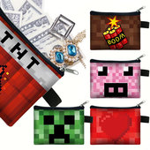 我 世界像素风图案童零钱包小巧精致收纳袋双面印花图案手拿便携