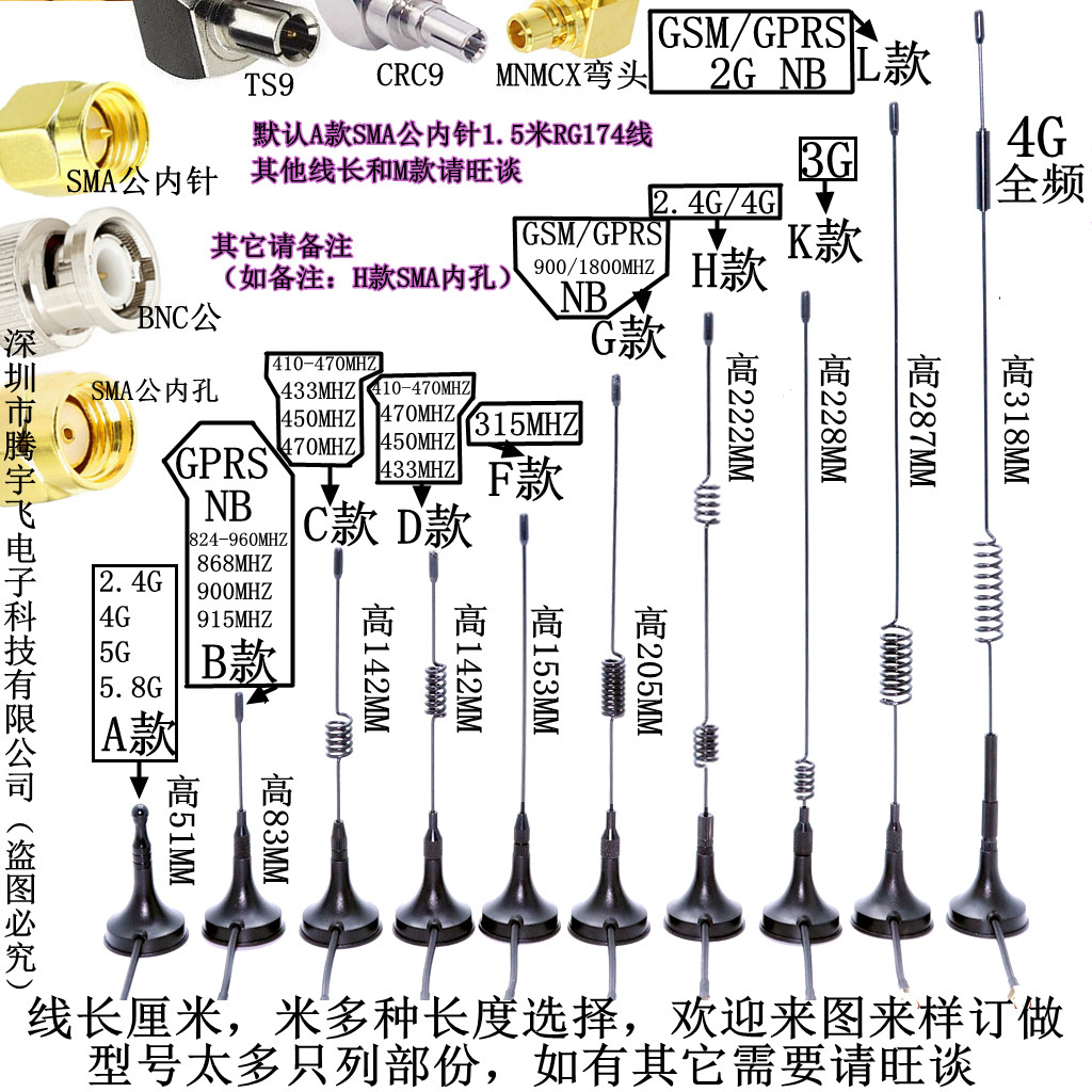 CDMA/GPRS/GSM/LTE/2.4G/3G/4G/吸盘WiFi天线全向高增益收发天线