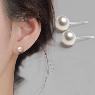 抗过敏树脂珍珠耳钉女塑料针不掉色简约耳环2025睡觉免摘耳钉新款