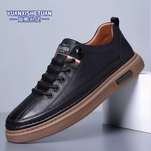 原熙社团男鞋爆款春秋季舒适透气英伦风软底休闲鞋一脚蹬圆头皮鞋