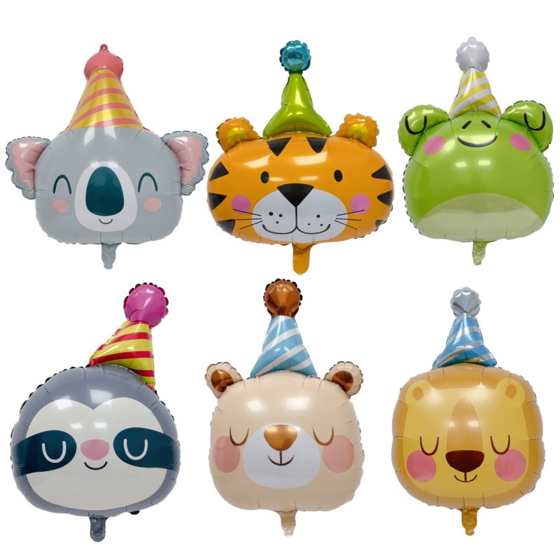 新款卡通生日帽铝膜气球铝箔动物头儿童生日派对装饰拍照背景布置