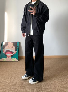 XANYP 美式简约cleanfit黑色微喇牛仔裤男百搭宽松直筒显瘦长裤子