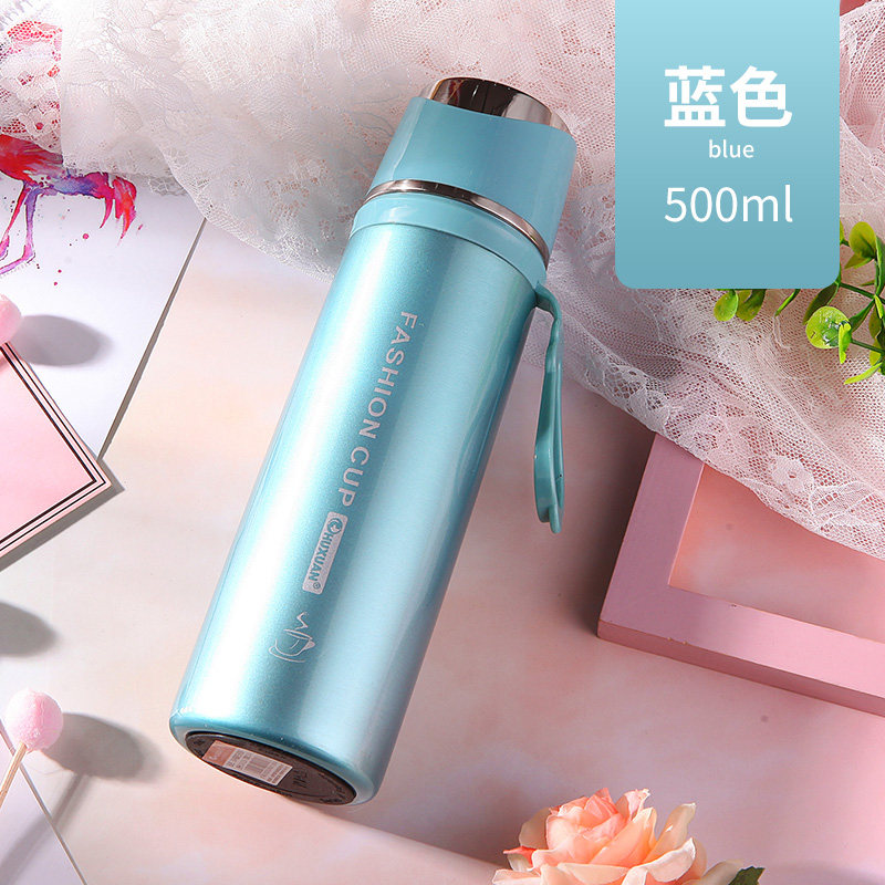 楚轩保温杯316不锈钢500ml大容量蓝色高颜值女生便携水杯ins风潮