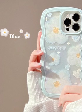 小清新油画花适用三星s24ultra手机壳s22+/s21feins风s23少女a02s/a14小众a23防滑a30波浪边a35保护壳a51/a72