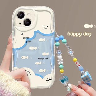 s23fe新款 a56 s22防摔a03 a36保护套a51 a73 a06透明a21s奶油纹a23 小鱼涂鸦链条适用三星s25ultra手机壳s24