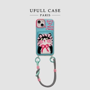 a06女a13手提挂绳a16硅胶a24创意a35防摔a52 a05s 蓝色油画头套猫咪适用三星s24ultra手机壳s21fe卡包s23 新款