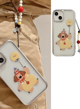 涂鸦狗狗腕带适用三星s24plus手机壳s23+/note20ultra透明s21fe/a04挂绳a13卡通a25少女心a34可爱a52新款a71