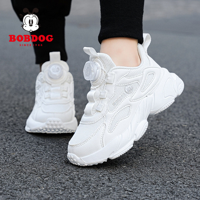 Bobdog巴布豆男女童鞋春秋新款加绒面轻便小白鞋中大童软底运动鞋