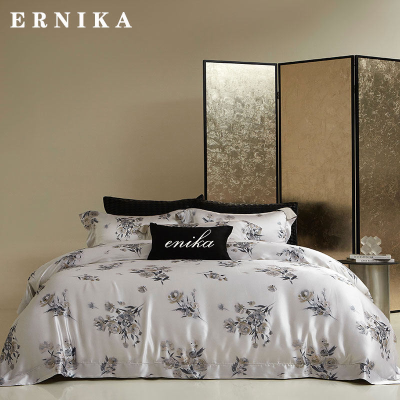 重磅高档真丝印花四件套桑蚕丝裸睡丝绸天丝床单被套双人床上用品