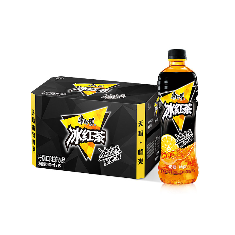 康师傅新品无糖冰红茶零卡0卡黑瓶包装500ml*5*15瓶整箱