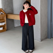 春装 2025新款 女孩洋气卡通毛衣开衫 女童套装 女孩春秋格子裤 三件套