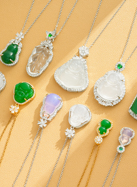 新中式弥勒佛钛钢项链女仿天然水沫玉大肚佛高冰透玉葫芦直播