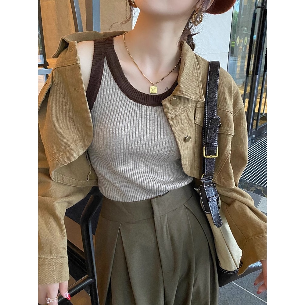 撞色针织吊带背心女内搭2025新款设计感小众遮副乳打底上衣外穿
