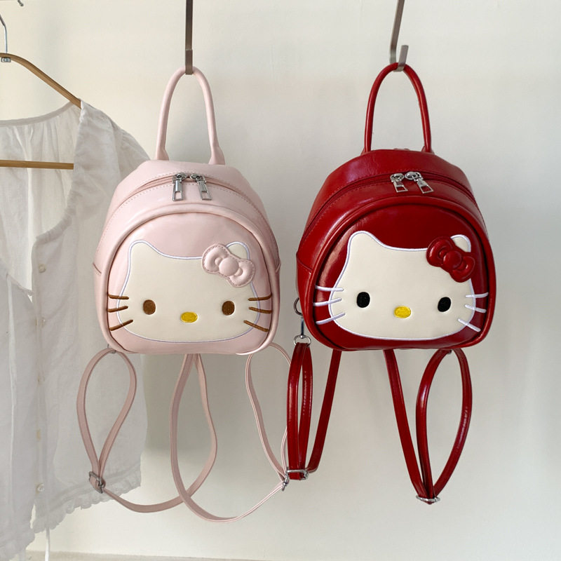 韩版ins小众设计可爱kitty猫双肩包包pu甜美卡通儿童手提背包女包