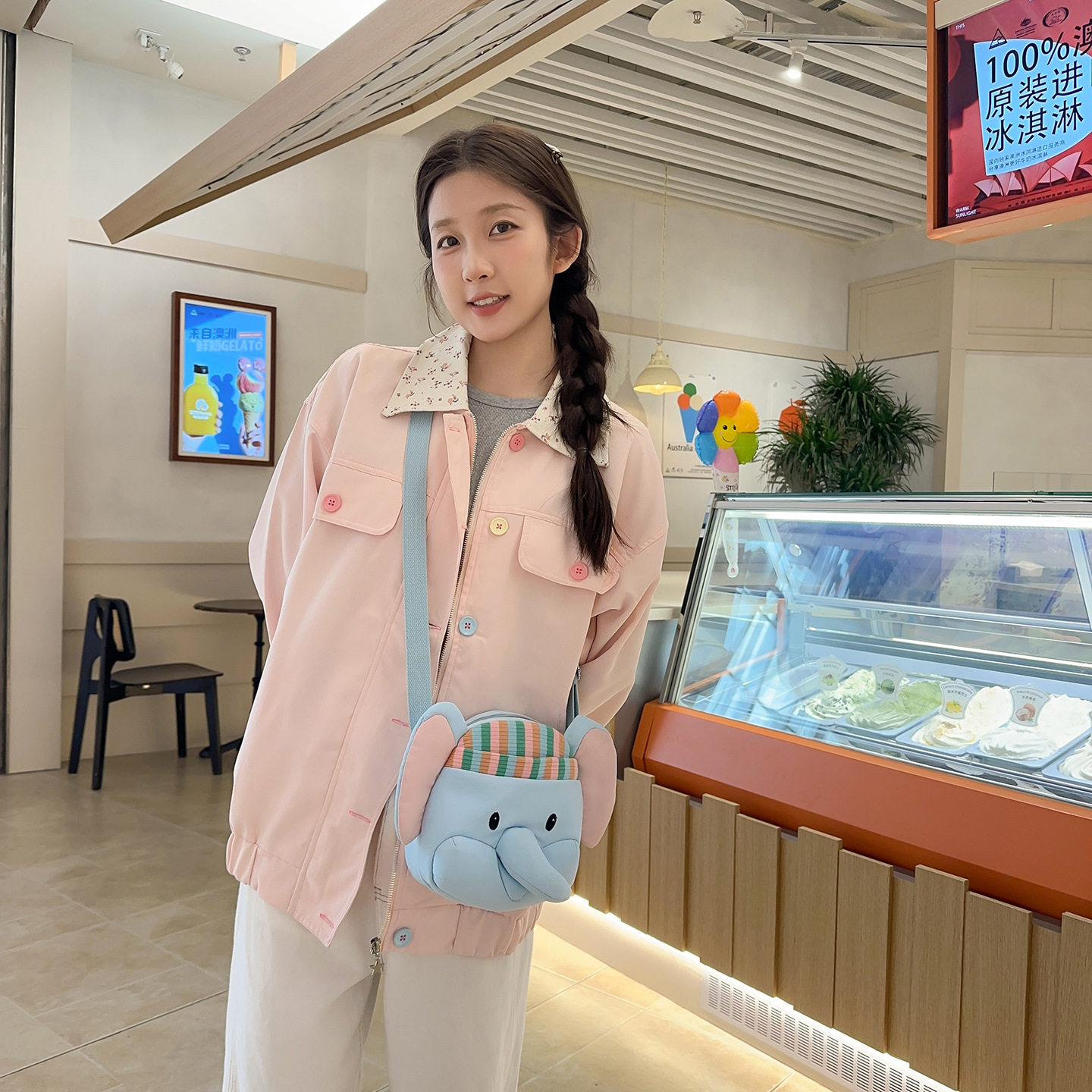 新款幼儿园宝宝小蓝象日系斜挎包撞色洋气可爱儿童单肩零钱包