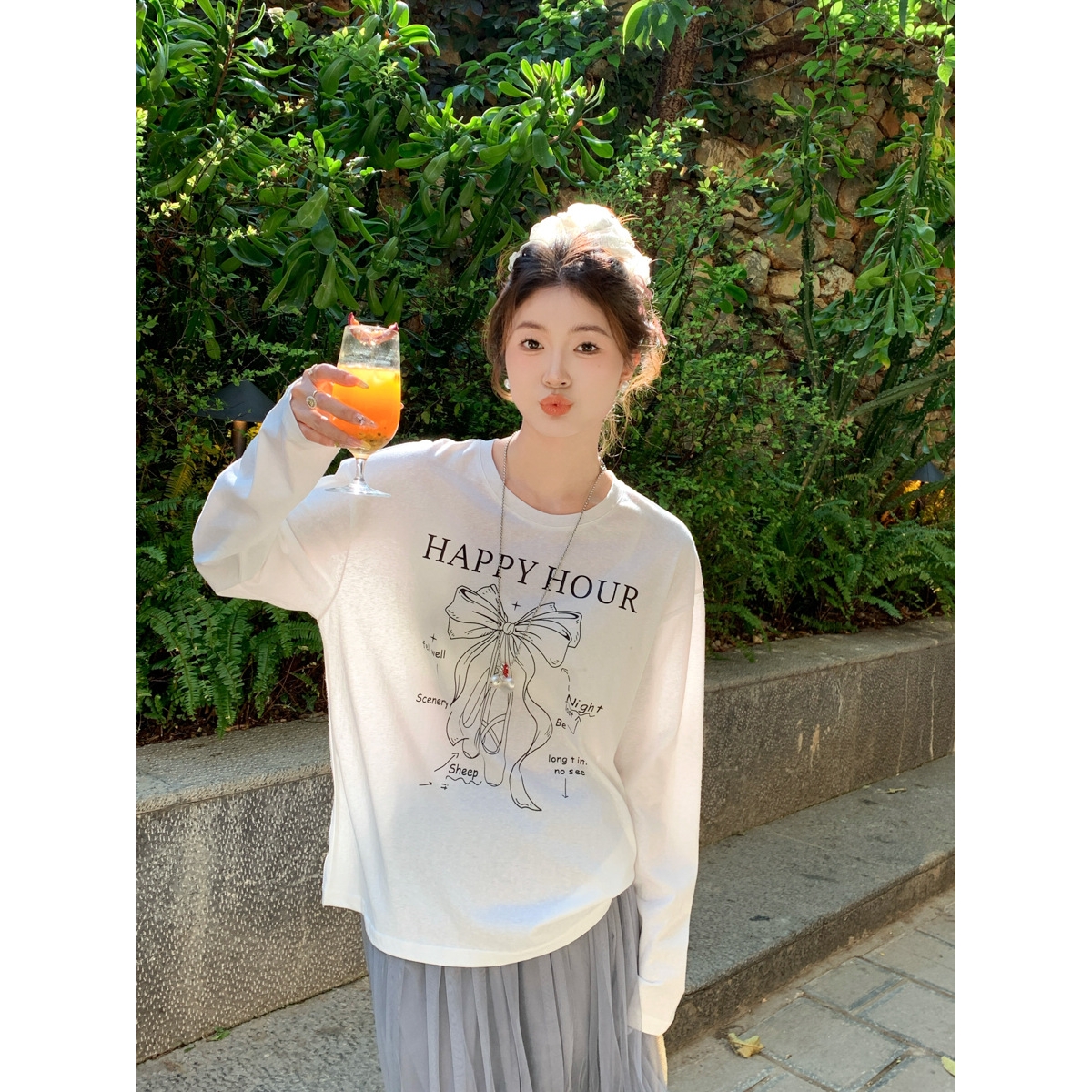 印花长袖T恤女装2025夏季新款防晒罩薄款宽松百搭小上衣女外穿