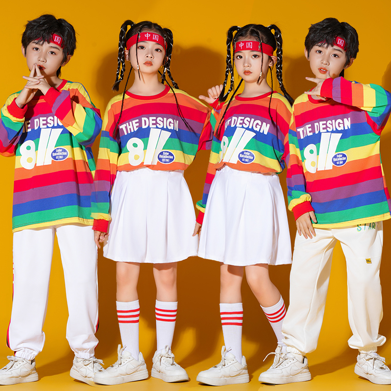 儿童啦啦队演出服小学生运动会开幕式彩虹街舞潮服拉拉队表演服装