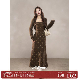 一颗小野莓法式复古吊带裙连衣裙女冬季新款今年超好看的棕色长裙