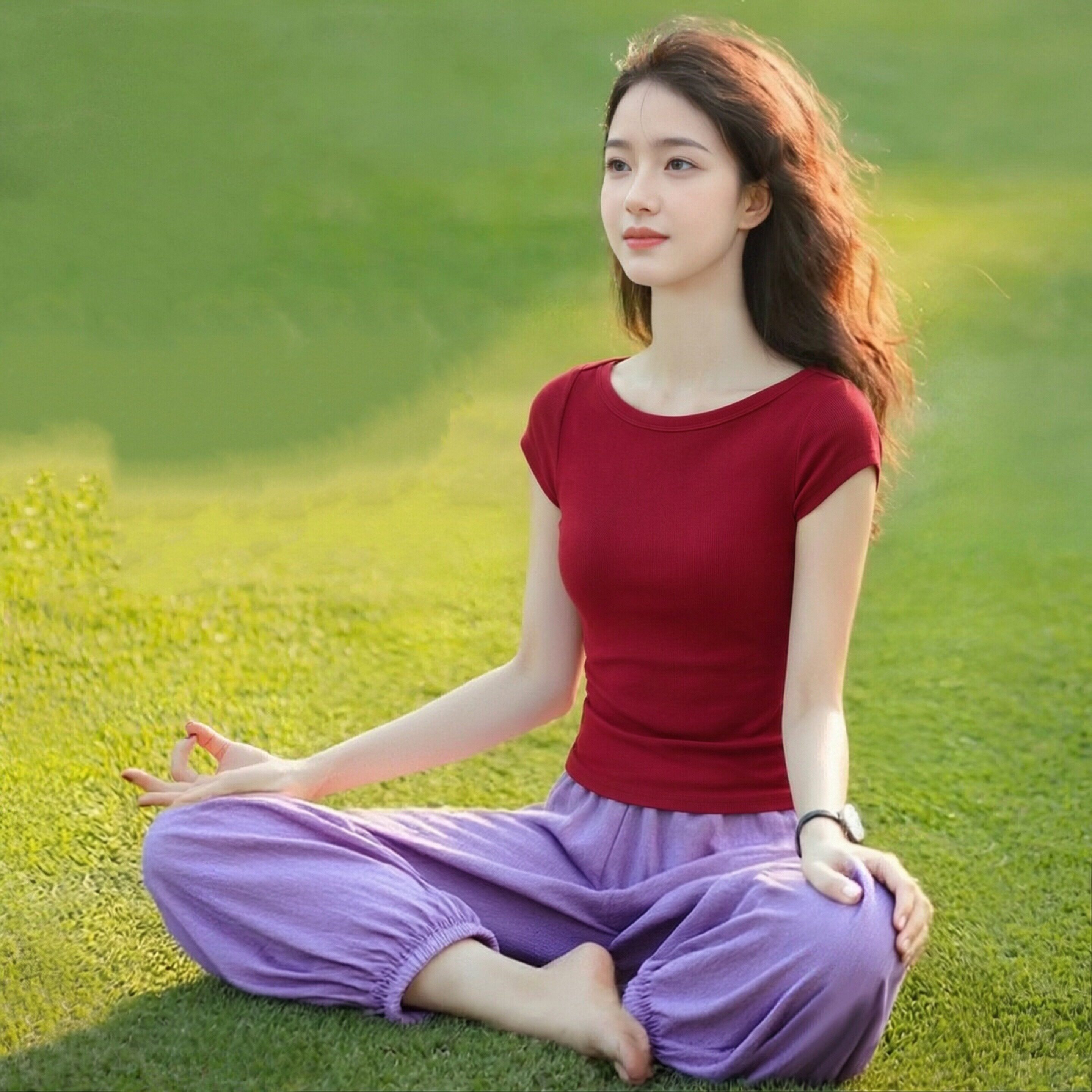 一字领U型短袖瑜伽服T恤女红色紧身收腰显瘦莫代尔棉正肩运动上衣