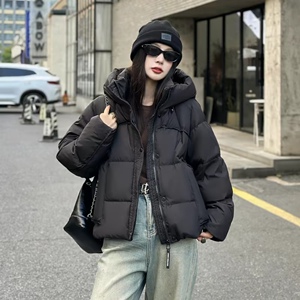 韩版拉链包包服百搭短款羽绒服女连帽加厚宽松休闲外套宽松休闲冬