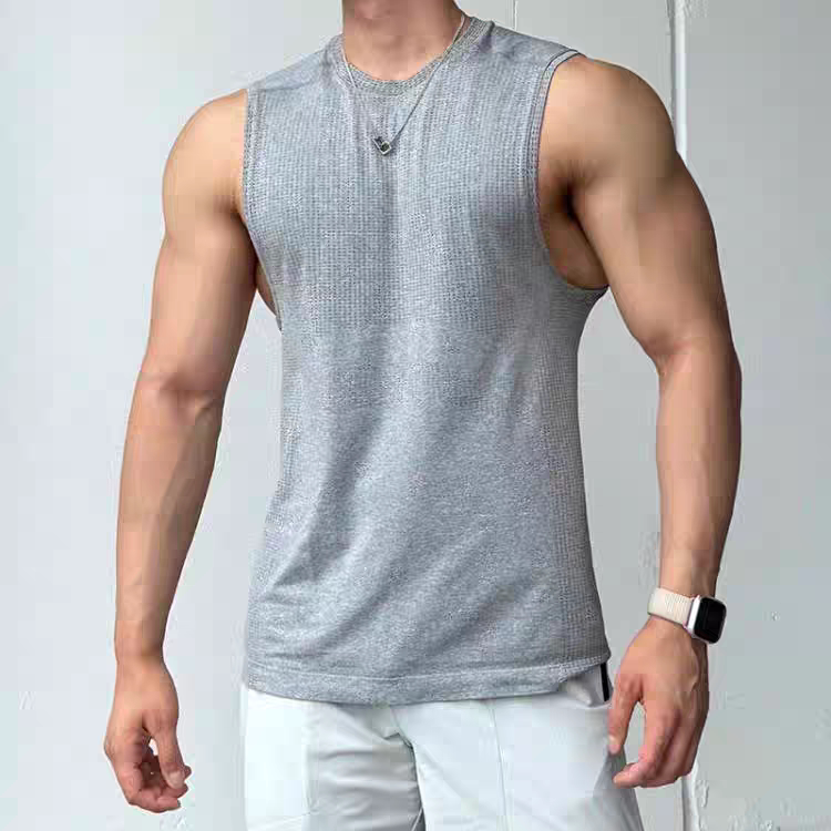夏季美式上衣背心跑步健身休闲无袖T恤男士训练纯色坎肩透气运动