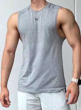 夏季美式上衣背心跑步健身休闲无袖T恤男士训练纯色坎肩透气运动
