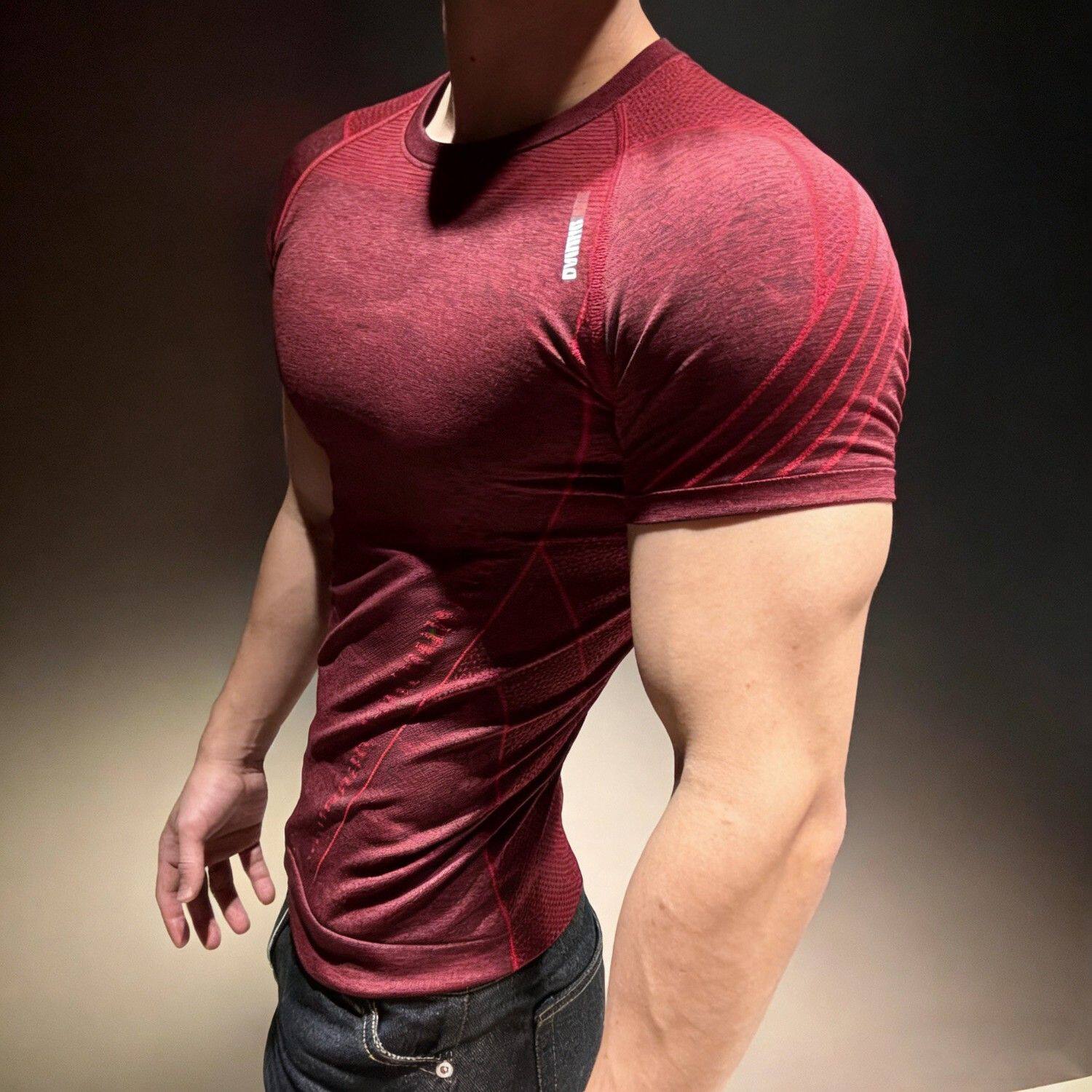 马年限定款过肩蟒纹提花无缝显大短袖半拉链弹力速干运动圆领T恤