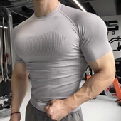 健身服运动骑行衣透气速干功能压缩T恤无缝短袖 高品质健身衣男士
