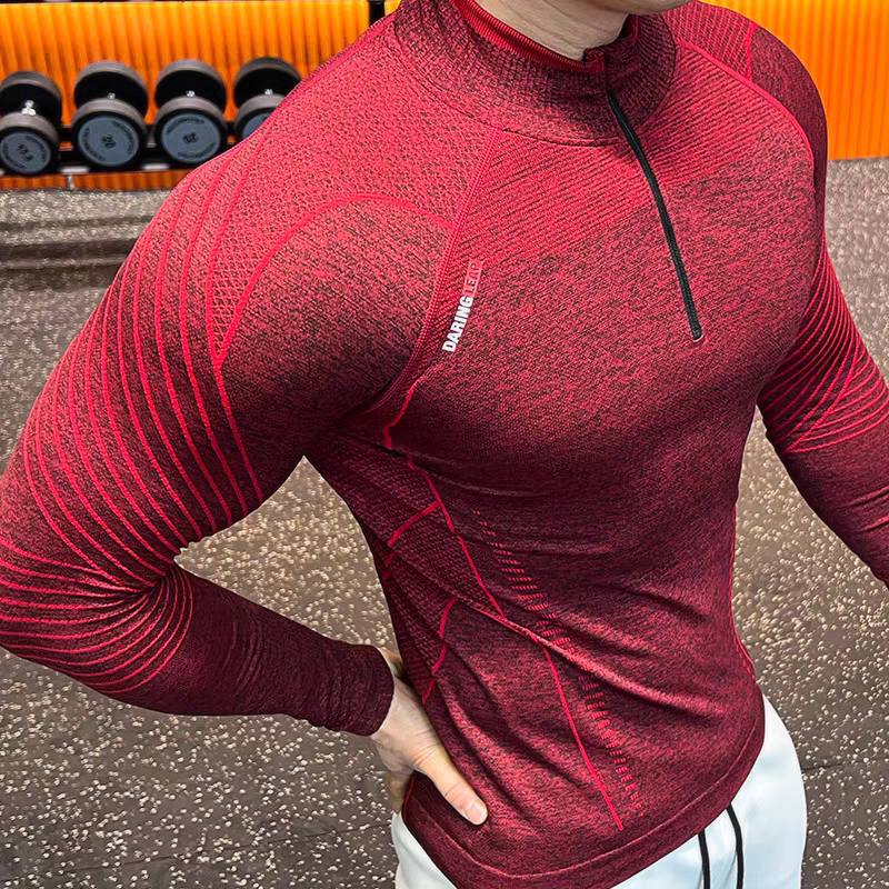 2026马年限定款过肩蟒纹提花无缝显大长袖半拉链弹力速干运动长袖