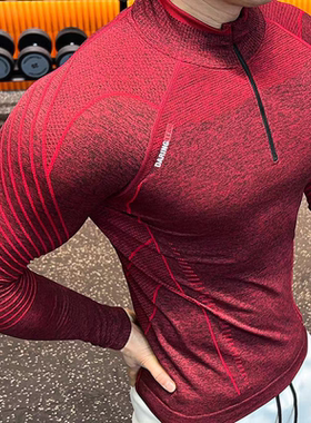 2026马年限定款过肩蟒纹提花无缝显大长袖半拉链弹力速干运动长袖