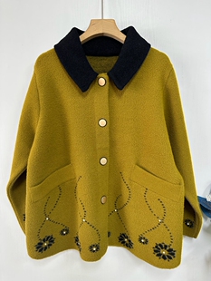 春秋冬款洋气高贵妇女毛呢上衣服中年女50岁妈妈秋装外套大码短款