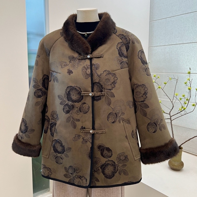 高端冬季奶奶装中式皮毛一体外套