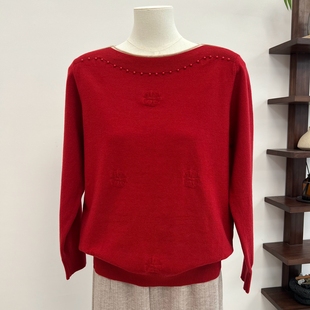 一字领套头长袖 秋季 毛线衣女装 针织衫 宽松保暖上衣 中老年妈妈装